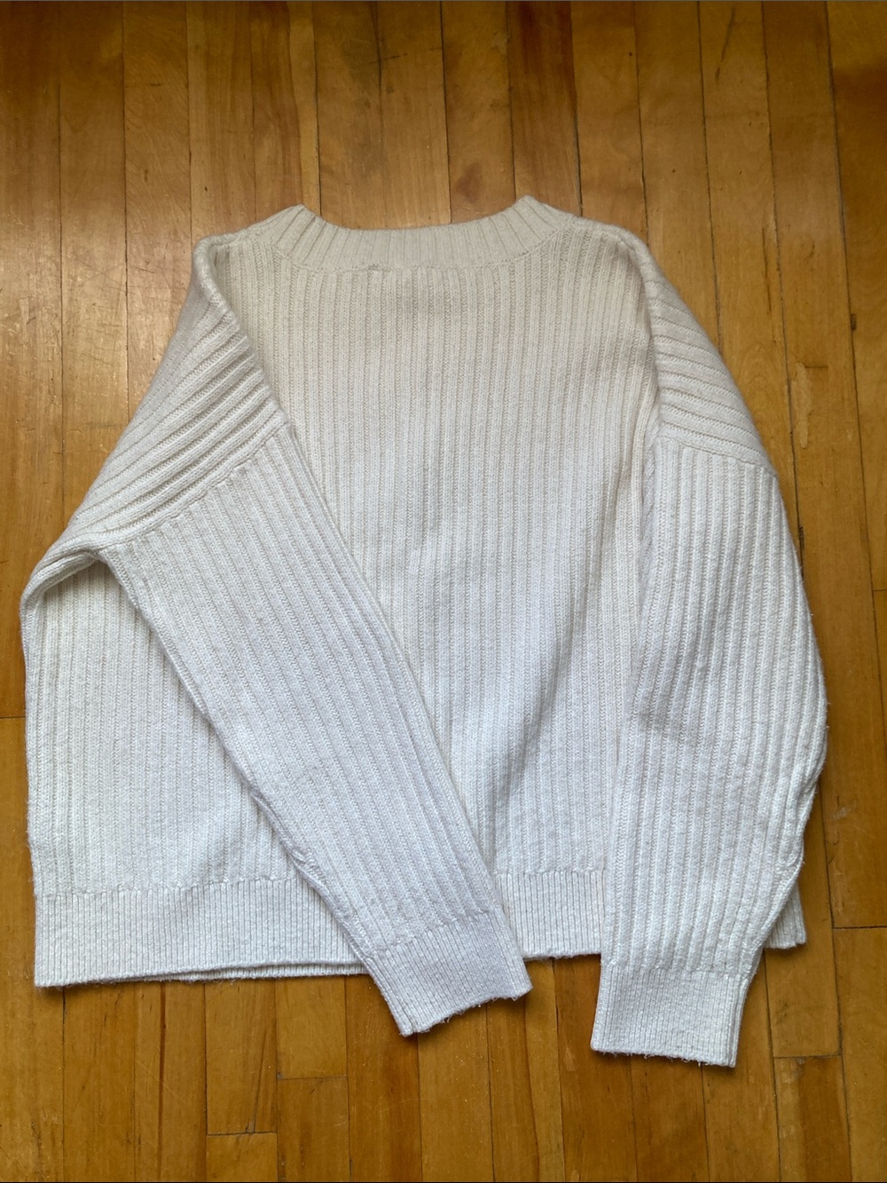French Connection Cream Cable-Front Ribbed Crew Sweater - Picture 5 of 7